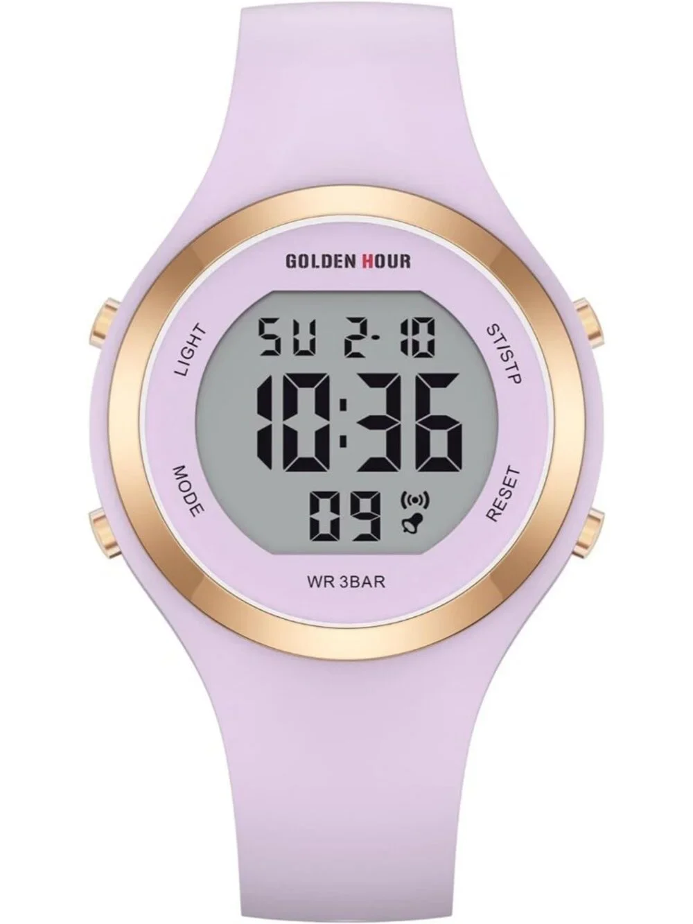 Women's Light Purple Waterproof Sport Digital Chronograph Silicone Strap Watch